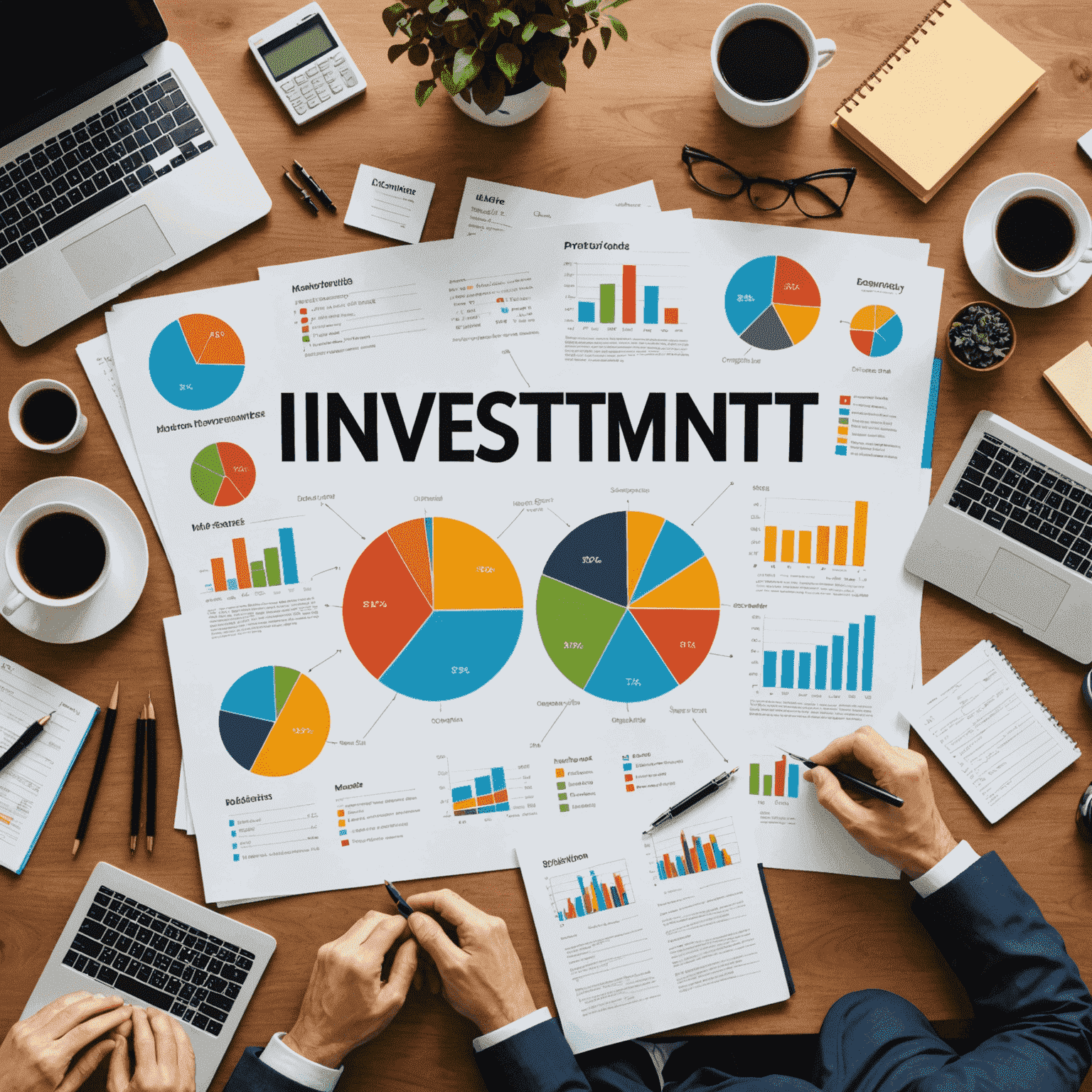 A diverse array of investment assets including stocks, bonds, real estate, and commodities, symbolizing a well-diversified portfolio