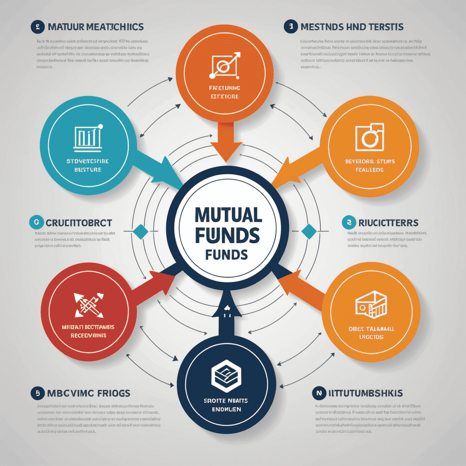 An infographic comparing the structure and trading mechanisms of mutual funds and ETFs, with arrows showing how investors interact with each